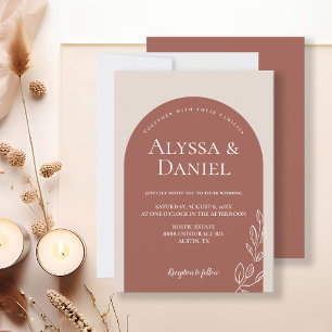 Minimalist Terracotta Orange Floral arch wedding Invitation