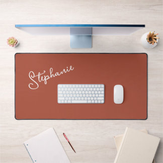 Minimalist Terracotta Personalised Script Name Desk Mat