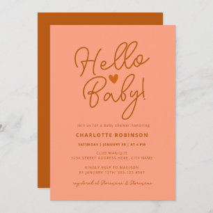 Minimalist Terracotta Pink Boho Hello Baby Shower Invitation