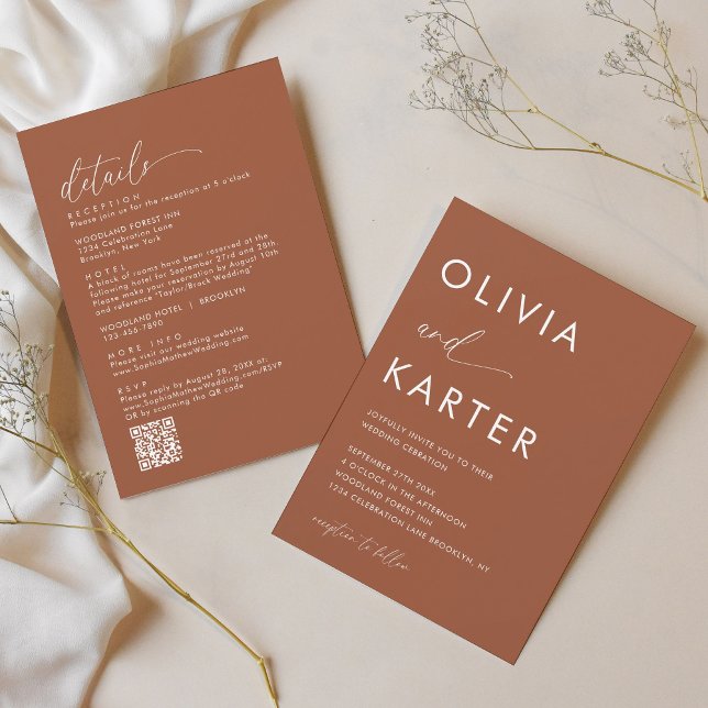 Minimalist Terracotta QR Code All in One Wedding Invitation (Creator Uploaded)