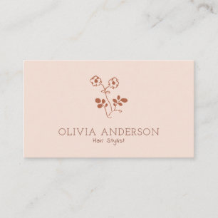 Minimalist Terracotta QR Code Floral Line Art Business Card