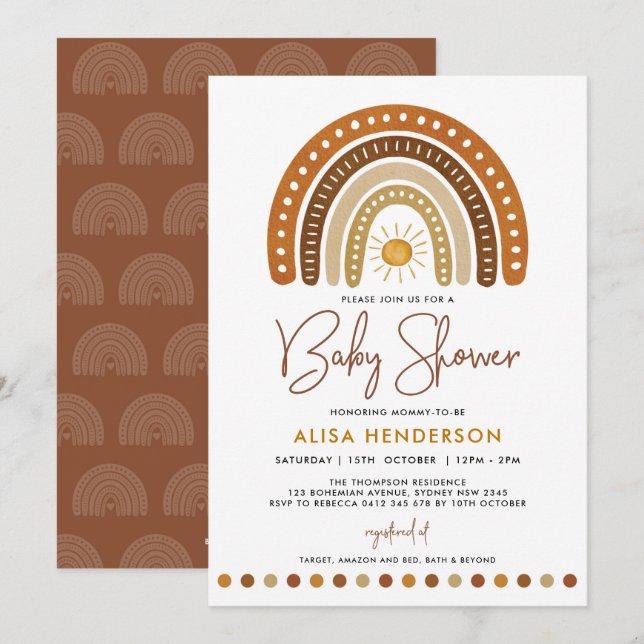 Minimalist Terracotta Rainbow Sunshine Baby Shower Invitation (Front/Back)