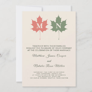 Minimalist Terracotta Sage Maple Leaf Wedding Invitation