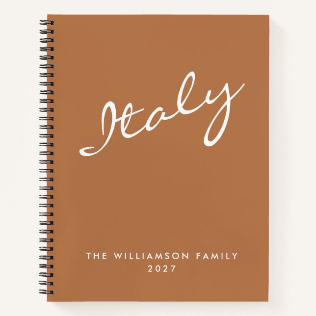Minimalist Terracotta Script Personalised Travel Notebook (Front)