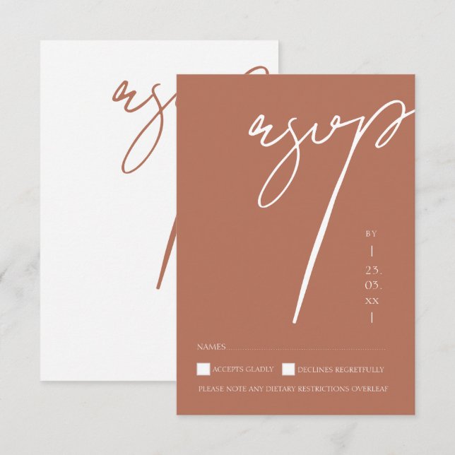 Minimalist Terracotta Script Typography Wedding RSVP Card (Front/Back)