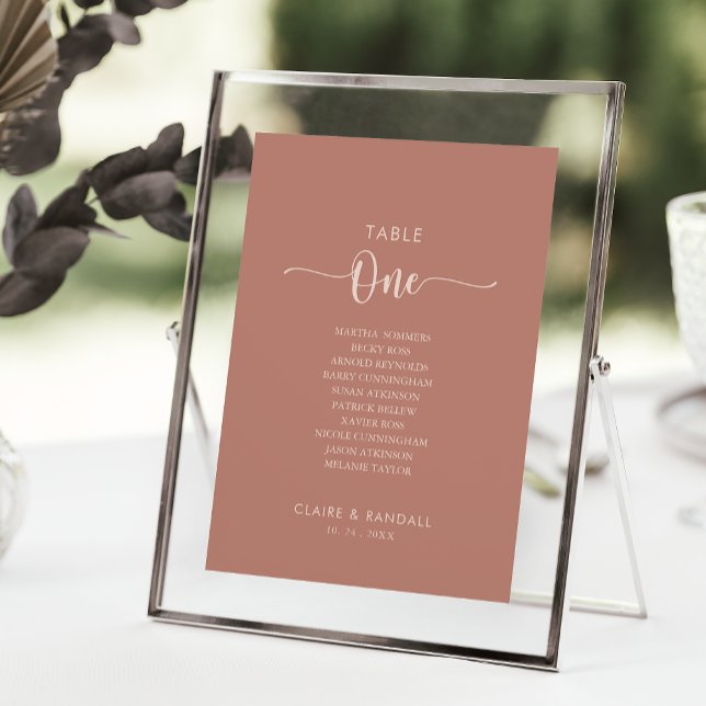 Minimalist Terracotta Table Number 1 Seating Chart (Creator Uploaded)