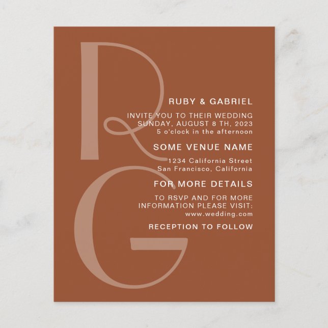 Minimalist Terracotta Typography monogram Wedding  Flyer (Front)