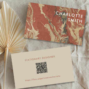 Minimalist Terracotta Watercolor Brown QR Code Business Card