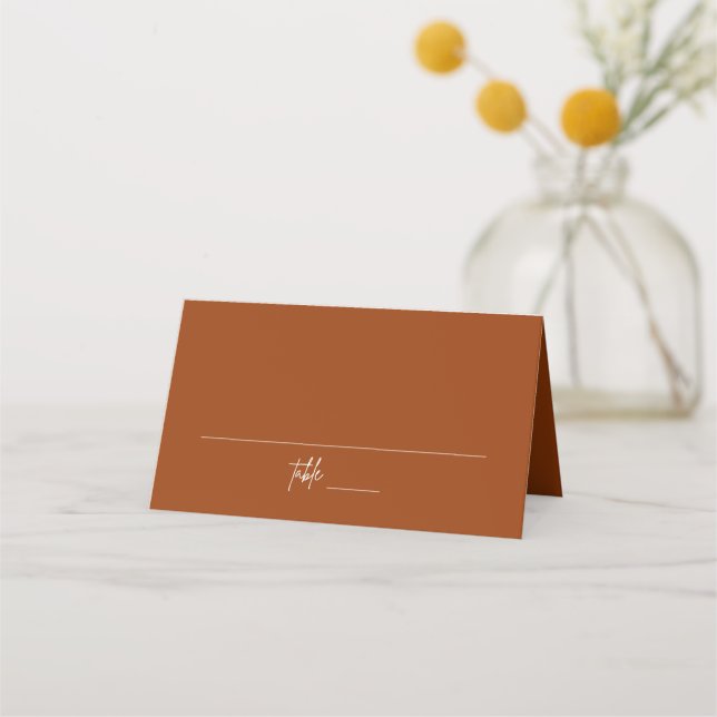 Minimalist Terracotta Wedding Folded Place Card (Front)