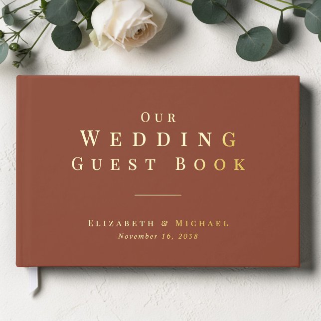 Minimalist Terracotta Wedding Guest Book (Minimalist Terracotta Wedding Foil Guest Book)
