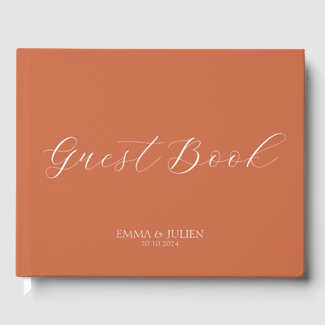 Minimalist terracotta wedding guest books (Front)