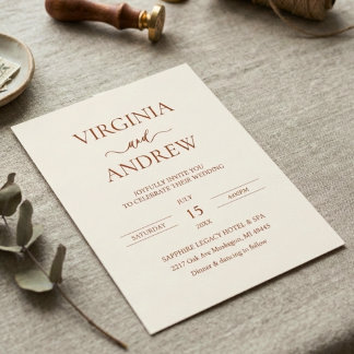 Minimalist Terracotta Wedding Monogram Invitation