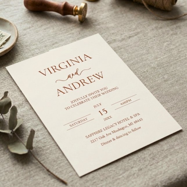 Minimalist Terracotta Wedding Monogram Invitation (Creator Uploaded)