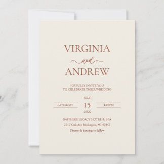 Minimalist Terracotta Wedding Monogram Invitation