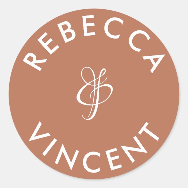 Minimalist Terracotta Wedding Personalised Names Classic Round Sticker (Front)