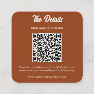 Minimalist Terracotta Wedding QR Code Enclosure Square Business Card