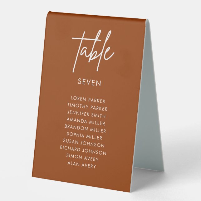 Minimalist Terracotta Wedding Table Numbers (Front)