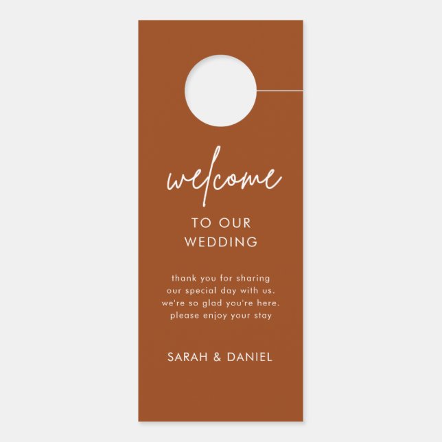 Minimalist Terracotta Wedding Welcome Door Hanger (Back)