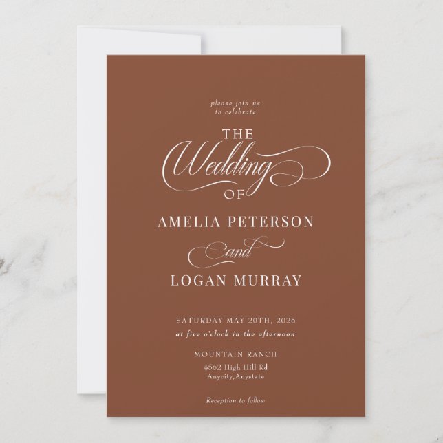 Minimalist Terracotta | Whimsical Script Wedding Invitation (Front)