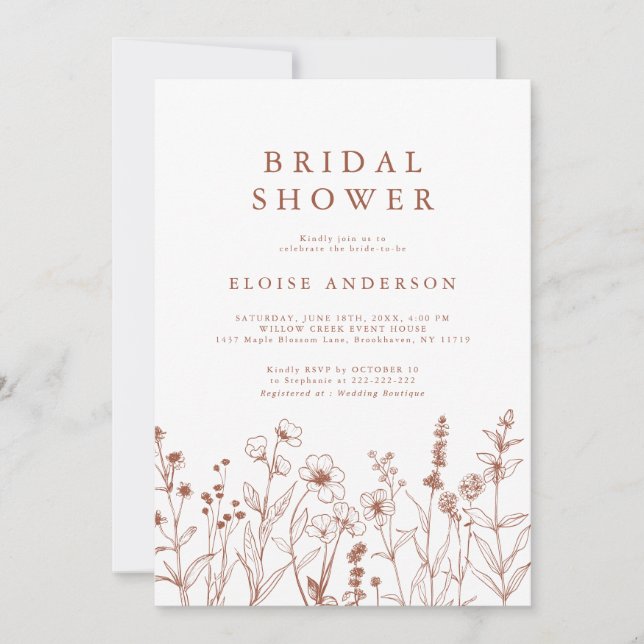 Minimalist Terracotta Wildflower Bridal Shower     Invitation (Front)