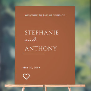 Minimalist Terracotta with Heart Modern Wedding  Acrylic Sign