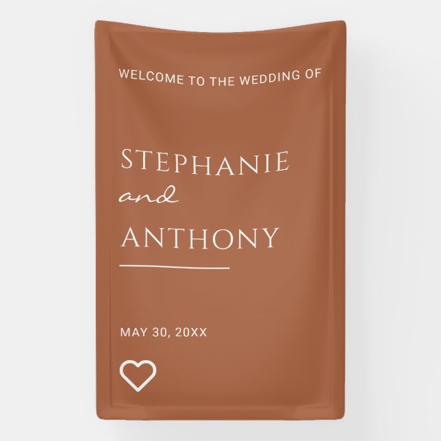 Minimalist Terracotta with Heart Modern Wedding  Banner (Vertical)