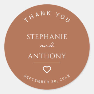 Minimalist Terracotta with Heart Modern Wedding Classic Round Sticker