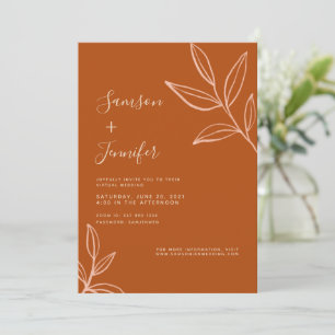 Minimalist Terracotta with Leaves Virtual Wedding Invitation