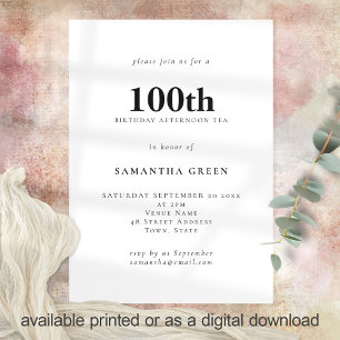 Minimalist Text Any Colour 100th Birthday  Invitation