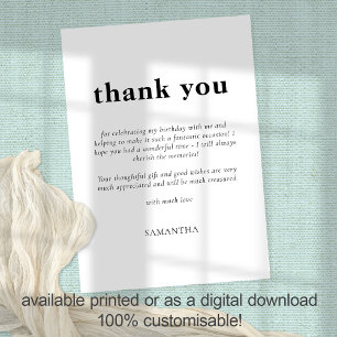 Minimalist Text Any Colour Birthday Thank You Card