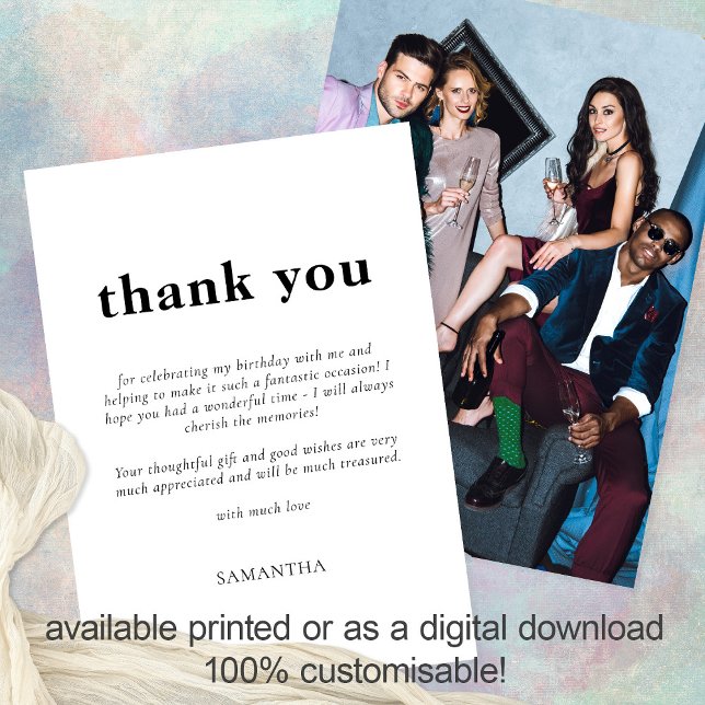 Minimalist Text Any Colour Photo Birthday Thank Yo Card (Creator Uploaded)