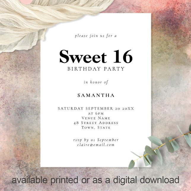 Minimalist Text Any Colour Sweet 16 Birthday Party Invitation (Creator Uploaded)