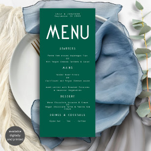 Minimalist Text Emerald Wedding Menu card
