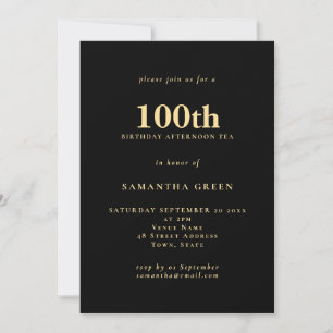 Minimalist Text Gold Black 100th Birthday  Invitation