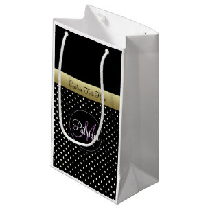 Minimalist Text Monogram Black White Polka Dots Small Gift Bag