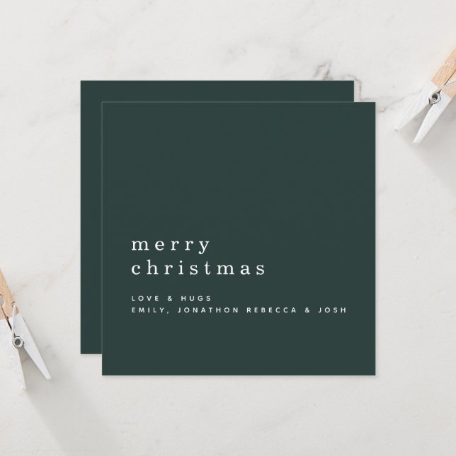 Minimalist Text Name Merry Christmas Green Card (Front/Back In Situ)