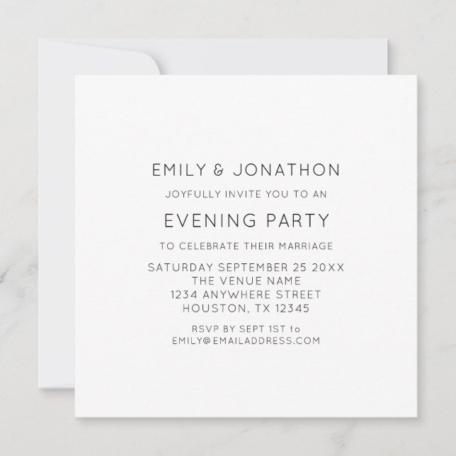 Minimalist Text Only Wedding Evening Party Invite (Front)