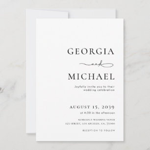 Minimalist Text & Photo Black and White Wedding Invitation