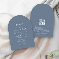 Minimalist Text QR Code Dusty Blue Arch Wedding 