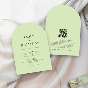 Minimalist Text QR Code Lime Cream Arch Wedding  Invitation