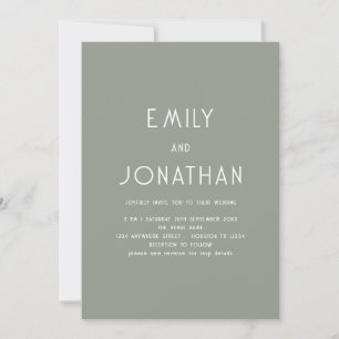 Minimalist Text QR Code Sage Wedding Invitation