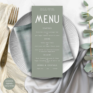 Minimalist Text Sage Green Wedding Menu card