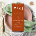 Minimalist Text Terracotta Wedding Menu card<br><div class="desc">Minimalist Text Terracotta Wedding Menu card. Available digitally and printed. Easily personalise the text to your own details which includes alternatives for your vegan or vegetarian options. You can change if you wish to any colours of your choice to match your wedding theme.</div>