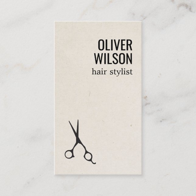 Minimalist Texture Beige Black Bold Hair Salon Business Card (Front)