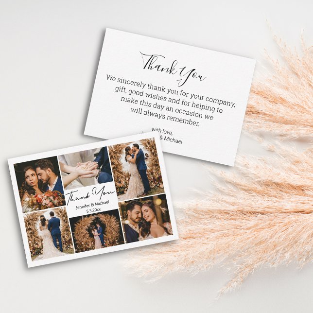 minimalist thank you 6 photos collage wedding  card (Creator Uploaded)