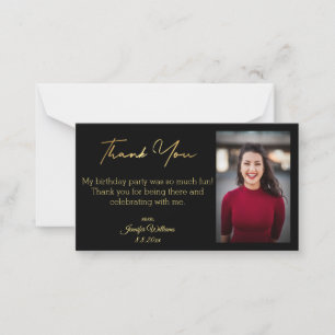 minimalist  thank you birthday black gold photo card