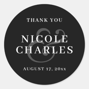 Minimalist Thank You Black White Wedding Favour Classic Round Sticker