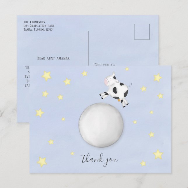 Minimalist Thank You Cow Jumped Over the Moon Postcard (Front/Back)