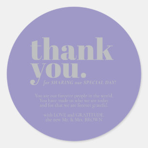 Minimalist Thank You elegant Lavender Silver Classic Round Sticker