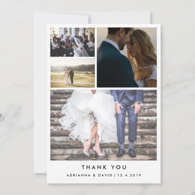 Minimalist Thank You | Four Couple Photo Wedding Card (Front)